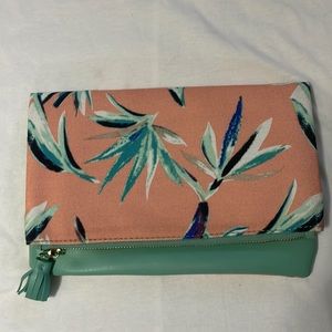 Coral and turquoise clutch purse